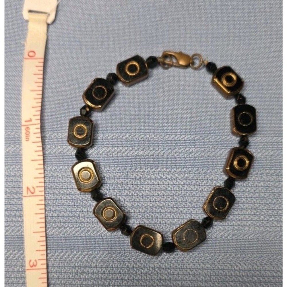 Black and Gold Tone Geometric Bead Bracelet